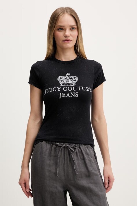 Juicy Couture t-shirt da donna in cotone HERITAGE HILTON nera JCDBJ126961