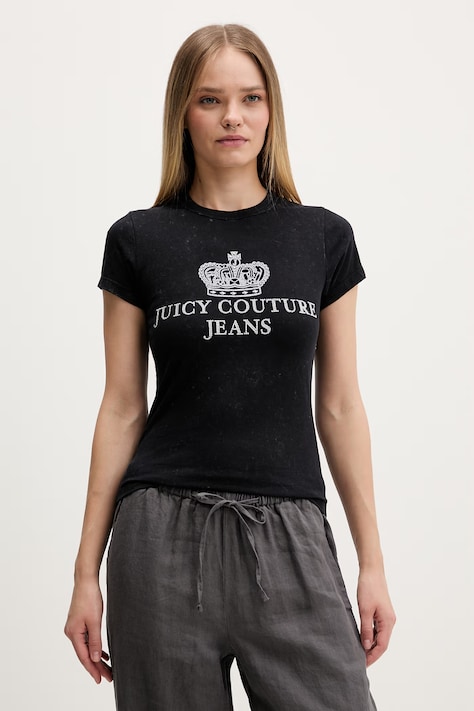 Juicy Couture t-shirt da donna in cotone HERITAGE HILTON nera JCDBJ126961