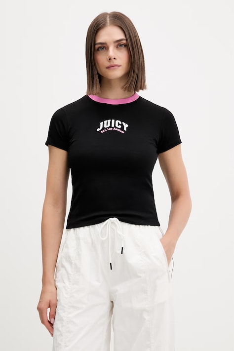 Juicy Couture tričko dámske s bavlnou RINGER TSHIRT čierne JCSCT126403