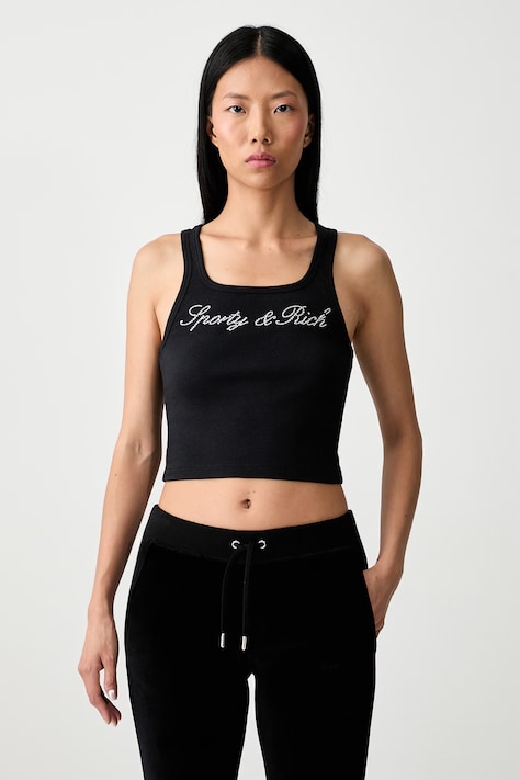 Sporty & Rich Signature Logo Krystal top cotton with elastane Women's black TO11671326BA01