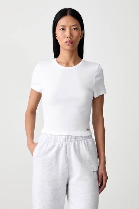 Sporty & Rich Signature Logo crop top damski bawełniany z elastanem biały TO11371326WH01