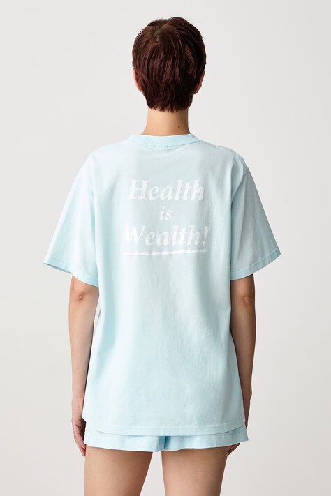 Sporty & Rich Health Is Wealth T-shirt bawełniany damski niebieski TO11974300BL146