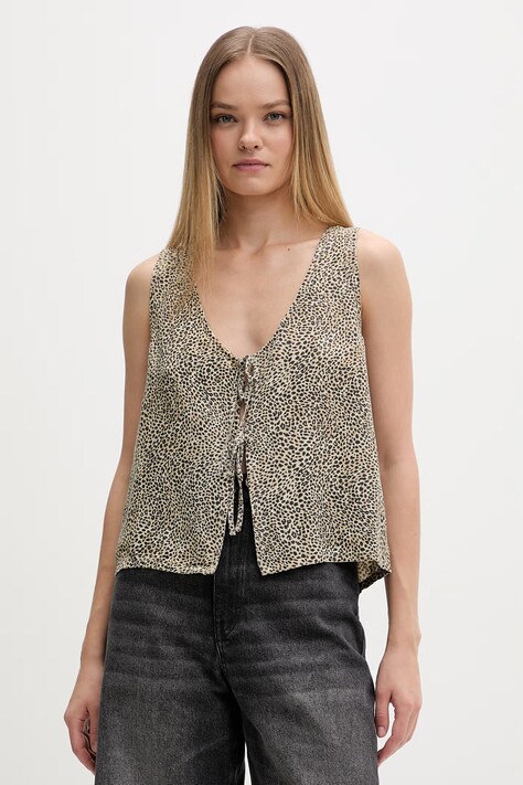 Rip Curl bluzka damska z lnem ANIMAL INSTINCTS beżowa w panterkę 06XWSH
