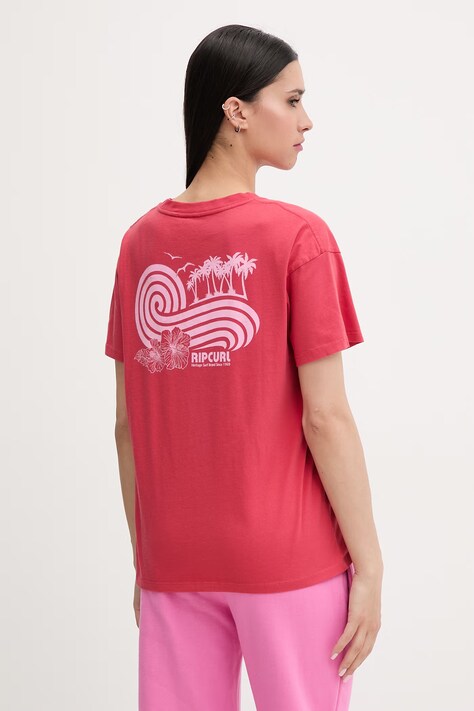 Rip Curl T-shirt damski bawełniany OCEAN BREAK czerwony 0MGWTE