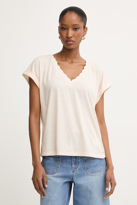 Morgan T-shirt basic damski z wiskozą beżowy DIANA