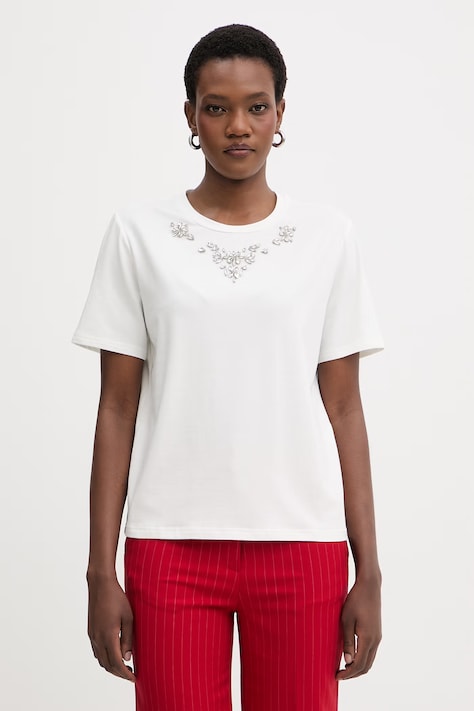 Morgan t-shirt damski bawełniany z elastanem biały DMARE