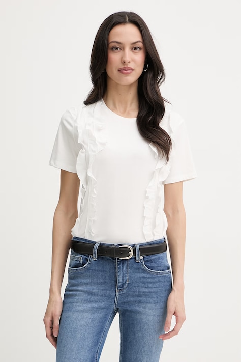 Morgan t-shirt basic damski bawełniany beżowy DUPAIN