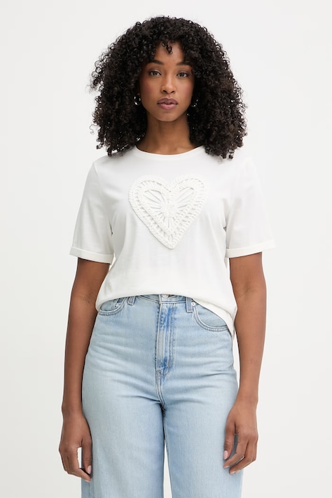 Morgan t-shirt damski bawełniany beżowy DUROUJ