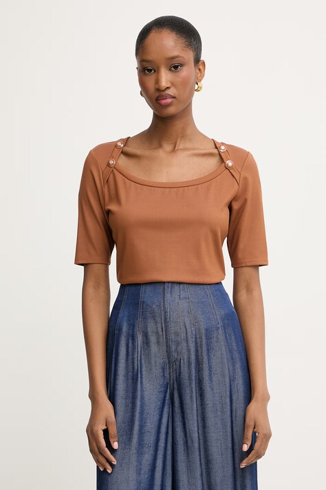 Morgan T-shirt damski z wiskozą brązowy THELMA