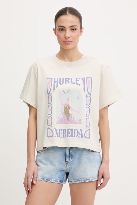 Hurley t-shirt damski bawełniany beżowy WTSEU00038