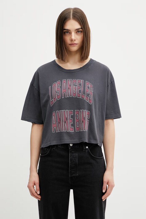 Anine Bing Johnny crop top bawełniany damski czarny A.08.11739