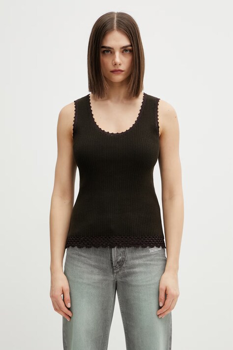 Wales Bonner Alice top z bawełną damski brązowy WS26KN48.CO12.801