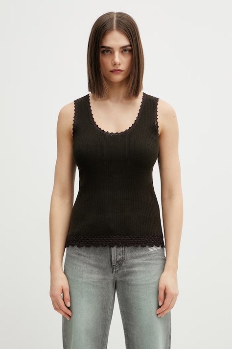 Wales Bonner Alice top z bawełną damski brązowy WS26KN48.CO12.801