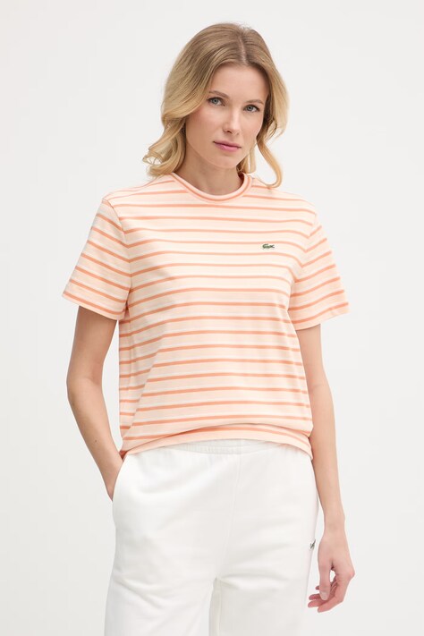 Lacoste T-shirt damski bawełniany pomarańczowy TF7574
