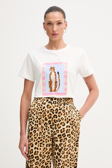 Lola Casademunt T-shirt damski bawełniany z elastanem biały LS2615017