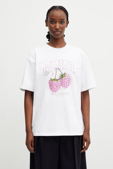 GANNI T-shirt bawełniany damski biały A1050140