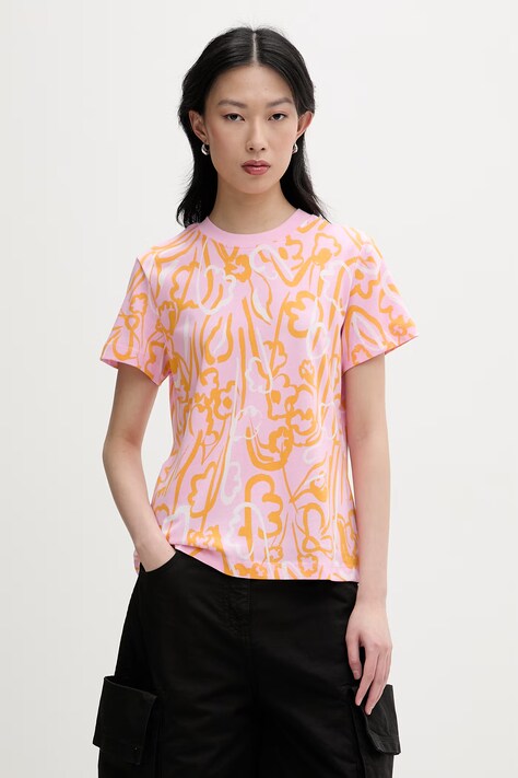 Marimekko T-shirt damski z bawełną różowy 095512