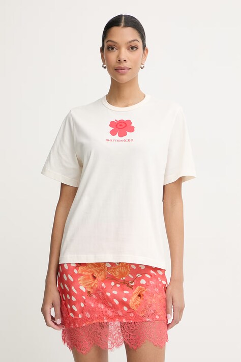 Marimekko T-shirt damski bawełniany beżowy 095471