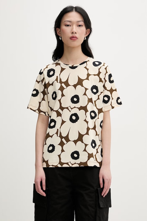 Marimekko T-shirt damski bawełniany beżowy 095505