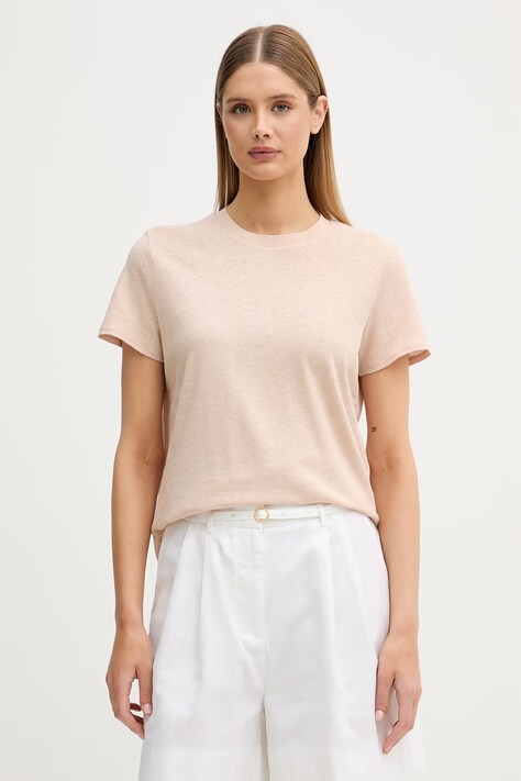 Sisley t-shirt női lenvászonnal bézs 3Q8AL108V