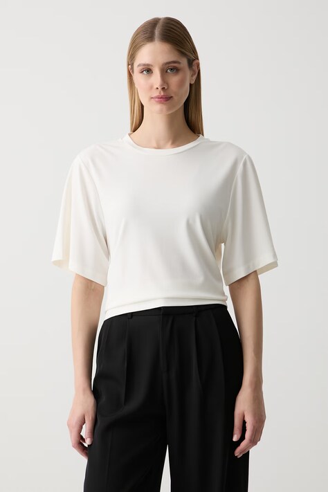 Sisley T-shirt damski z wiskozą beżowy 3VECL108X