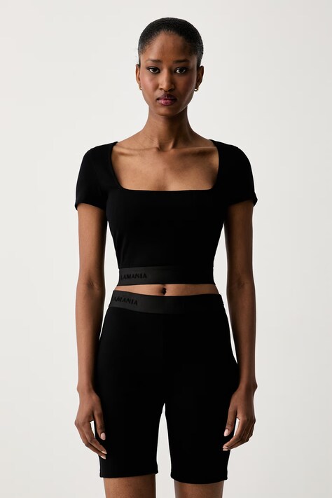La Mania crop top damski z wiskozy LEX czarny LEX