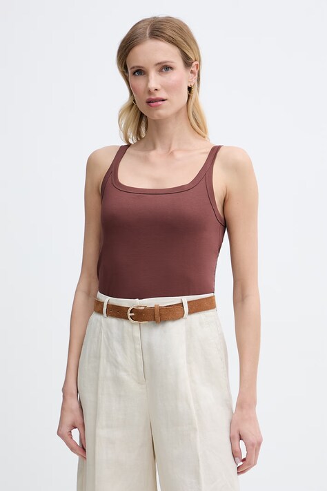United Colors of Benetton top de damă din bumbac maro 39JSDH01F