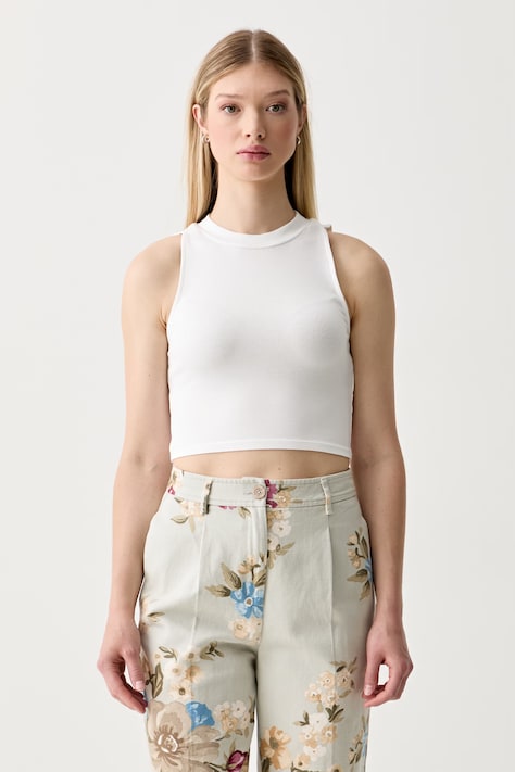 United Colors of Benetton crop top γυναικείο βαμβακερό με ελαστάν λευκό 3O4YDH01E