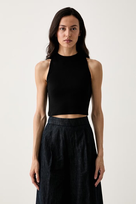 United Colors of Benetton crop top damski bawełniany z elastanem czarny 3O4YDH01E