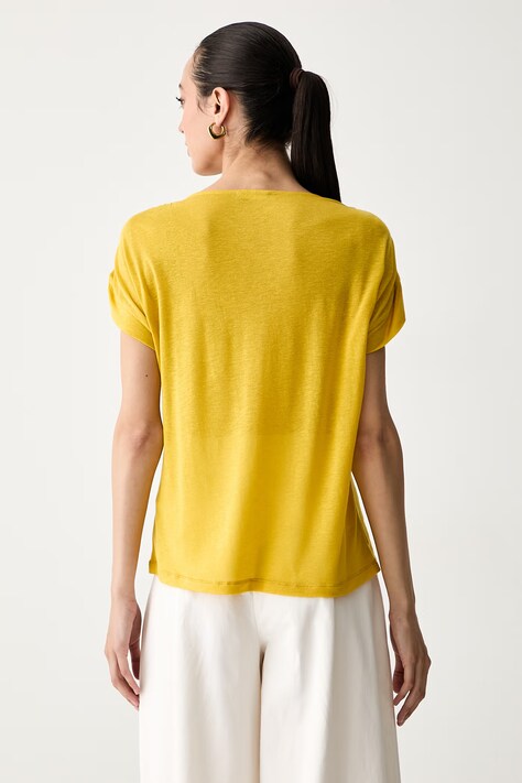United Colors of Benetton футболка жіноча з додаванням льону — SS26-TSD1W4, жовтий — фото 3