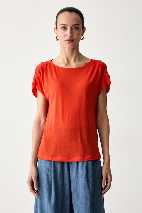 United Colors of Benetton majica za žene s dodatkom lana crvena 35LVD10D5