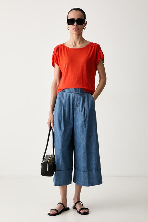 United Colors of Benetton футболка жіноча з додаванням льону — SS26-TSD1W4, червоний — фото 2