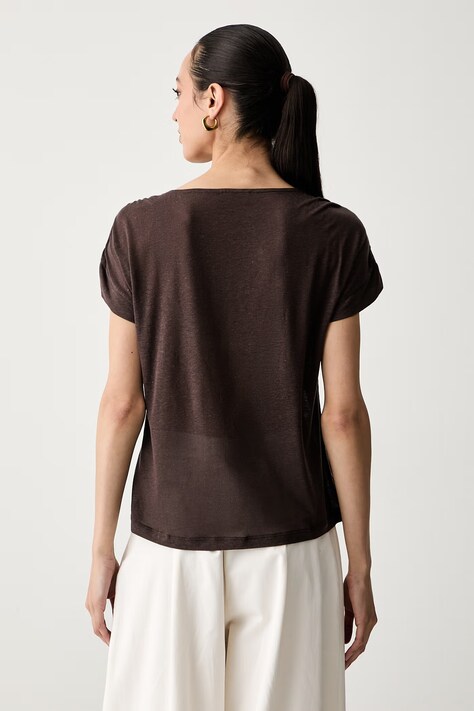 United Colors of Benetton футболка жіноча з додаванням льону — SS26-TSD1W4, коричневий — фото 3