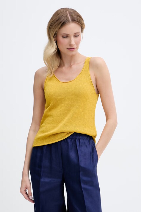 United Colors of Benetton top damski z lnem żółty 1MMXDH01M