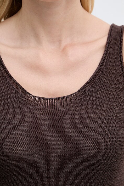 United Colors of Benetton top damski z lnem brązowy 1MMXDH01M