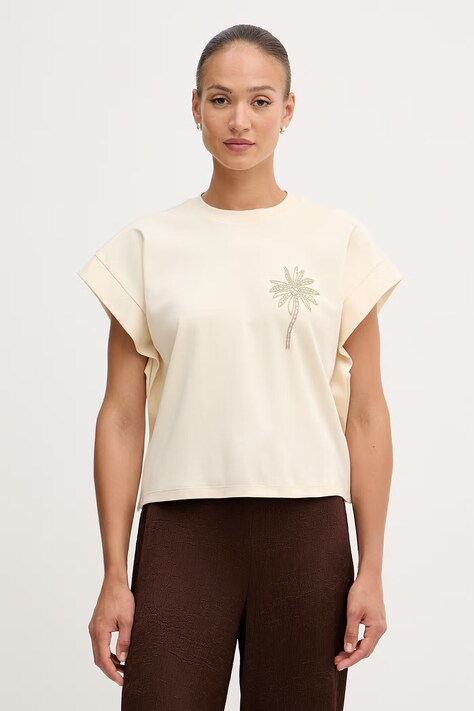United Colors of Benetton t-shirt γυναικείο βαμβακερό μπεζ 3DCJD10D0