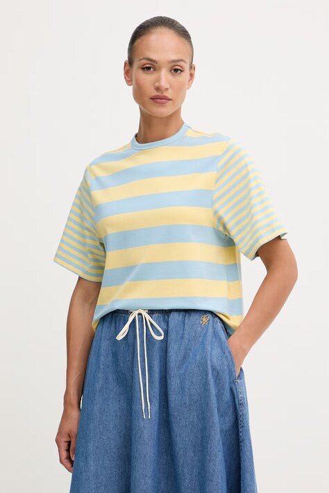 United Colors of Benetton t-shirt γυναικείο βαμβακερό με ελαστάν κίτρινο 3NAFD10CY