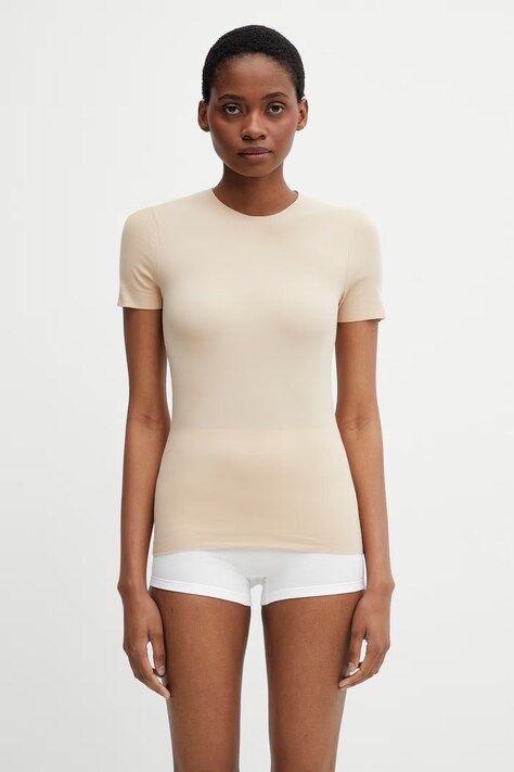 MM6 Maison Margiela T-shirt bieliźniany damski z bawełną beżowy MKM300040