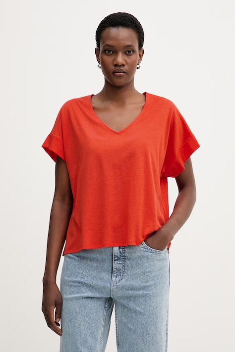United Colors of Benetton T-shirt damski z bawełną czerwony 31CD5M006