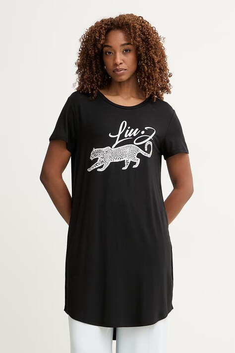 Liu Jo T-shirt damski z wiskozy czarny VA6168 JS360