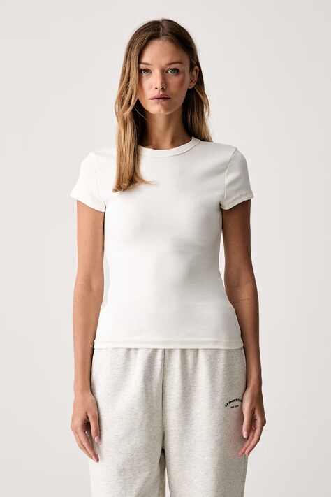 Le Privé T-shirt damski bawełniany z elastanem BABY T-SHIRT BLANC biały LP00546
