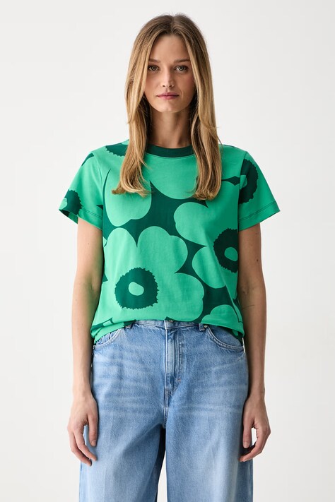Marimekko T-shirt damski bawełniany zielony 095516