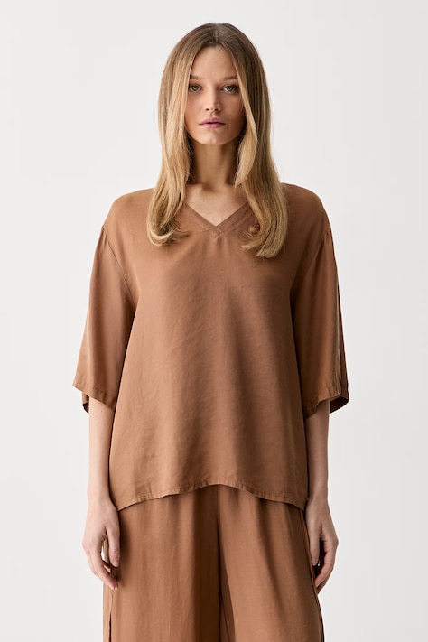 ViCOLO T-shirt oversize damski z lyocellu brązowy TAB0571