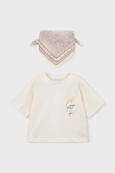 Παιδικό βαμβακερό μπλουζάκι Mayoral χρώμα: μπεζ, 3009