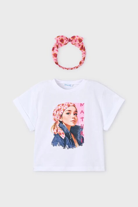 Παιδικό βαμβακερό μπλουζάκι Mayoral χρώμα: άσπρο, 3010