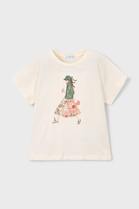 Mayoral t-shirt bawełniany dziecięcy kolor beżowy 3011