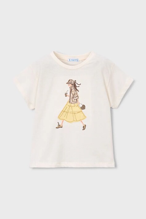Mayoral t-shirt bawełniany dziecięcy kolor beżowy 3011