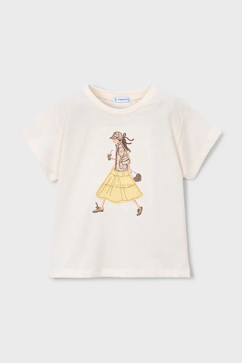 Mayoral t-shirt bawełniany dziecięcy kolor beżowy 3011