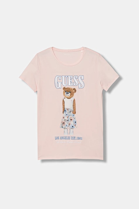 Guess t-shirt dziecięcy kolor różowy z półgolfem J6RI10 K6YW4