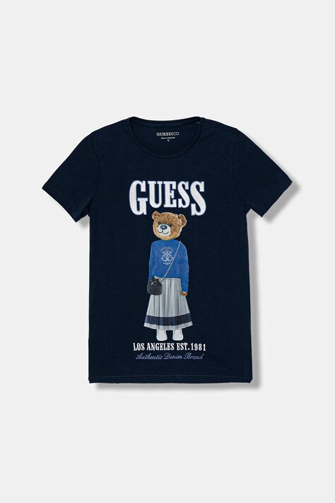 Guess t-shirt dziecięcy kolor granatowy z półgolfem J6RI10 K6YW4